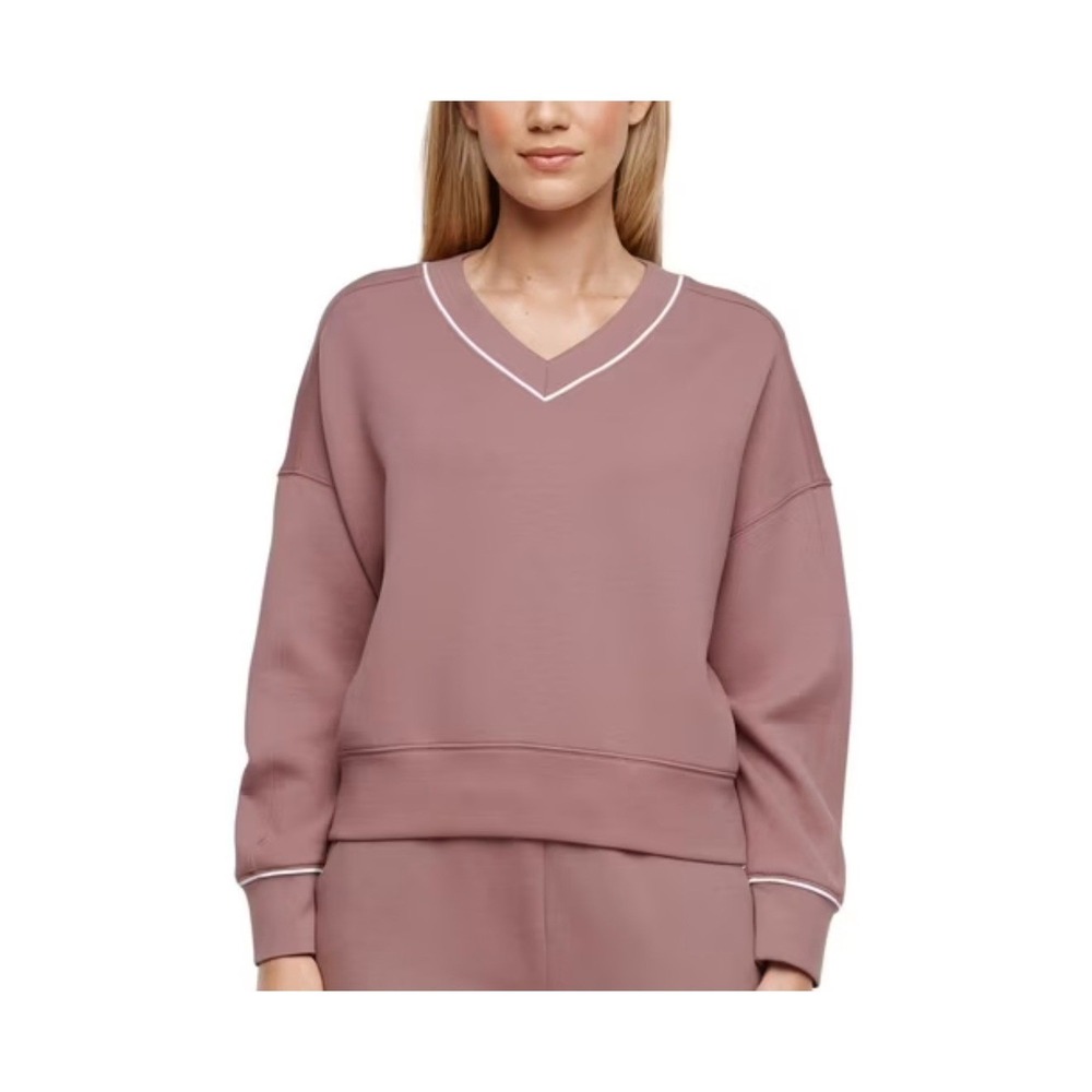Express Womens V-Neck Cropped Sweatshirt Mauve Purple Piping Oversized Large